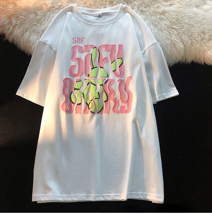 Letters printing loose tops couples spring and summer T-shirt