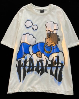 Cartoon short sleeve tops hip-hop loose T-shirt