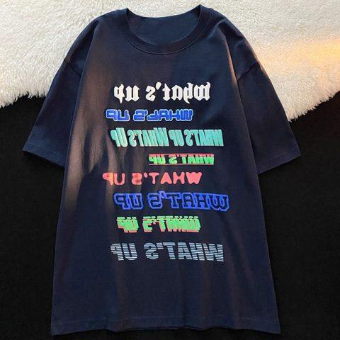 Round neck letters loose T-shirt short sleeve retro tops