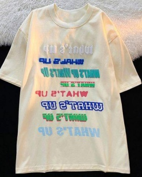 Round neck letters loose T-shirt short sleeve retro tops