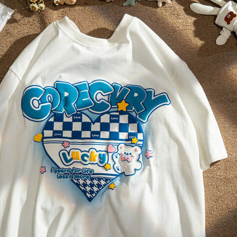 Summer chessboard tops short sleeve T-shirt for women
