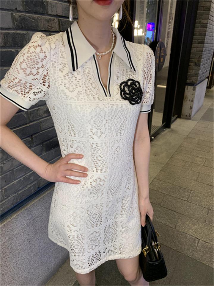 White ladies temperament lace summer dress for women