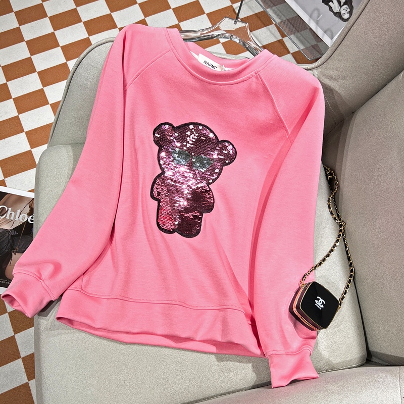 European style spring hoodie sequins cubs tops for women