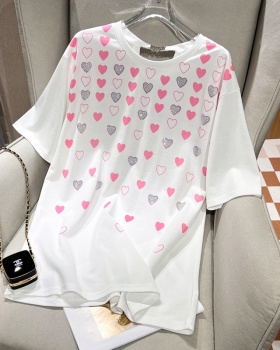 Rhinestone short sleeve summer T-shirt Casual heart tops