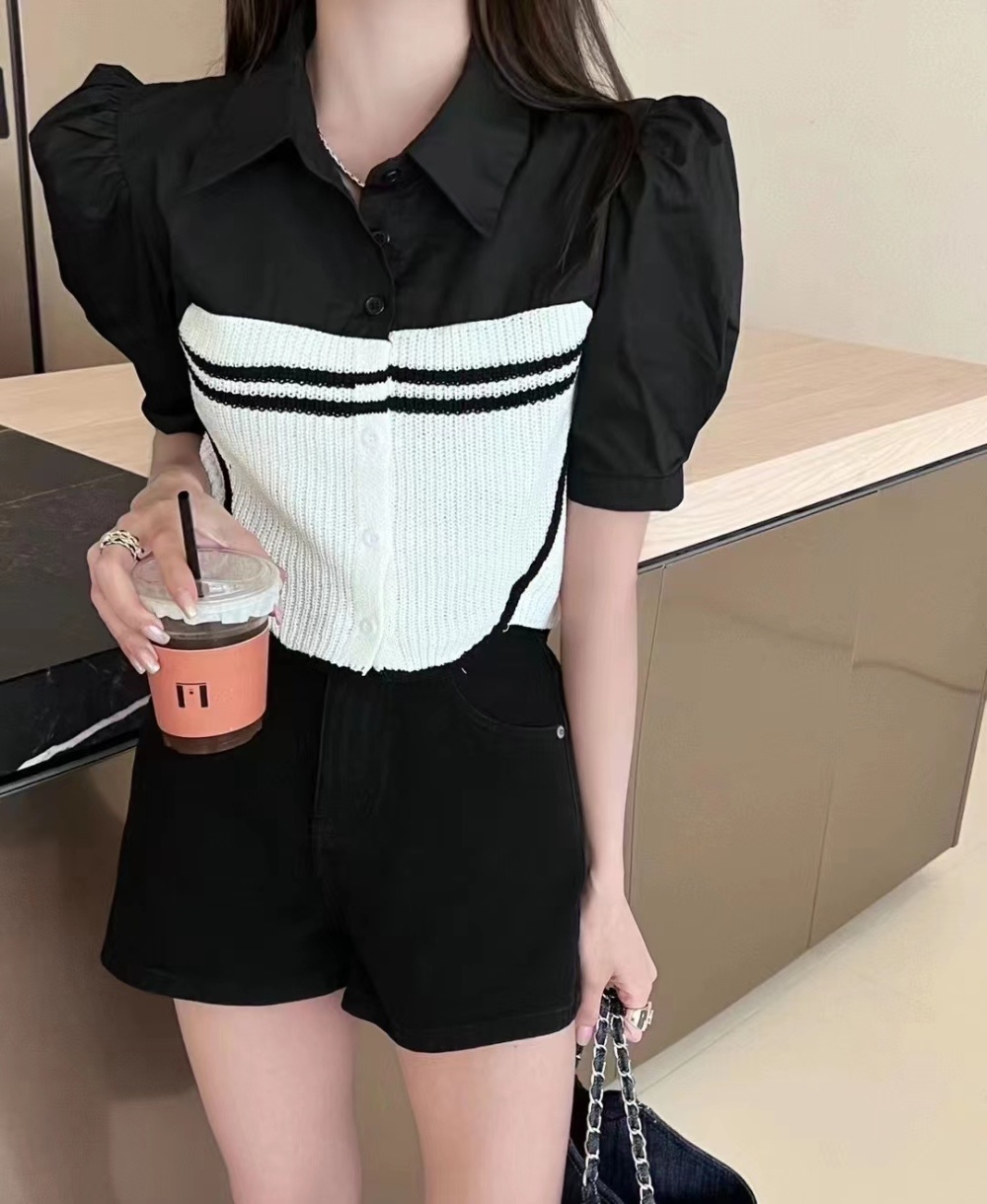 Splice summer tops knitted loose shirt for women