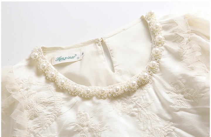 Crochet beading puff sleeve short sleeve shirt for women