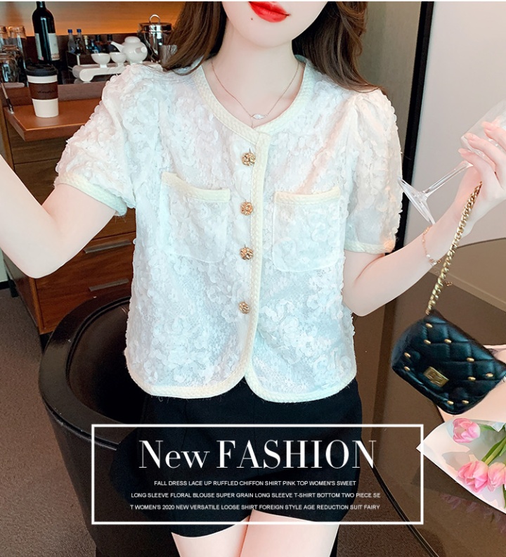 Lace short sleeve temperament tops white summer jacket