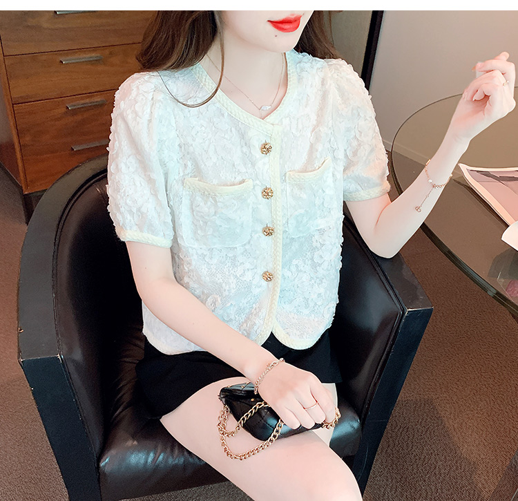 Lace short sleeve temperament tops white summer jacket