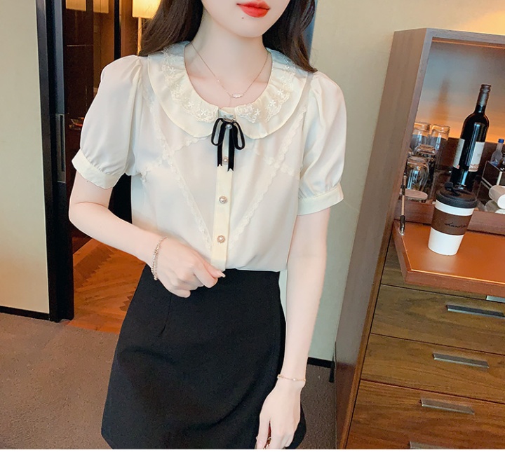 Summer lace small shirt pinched waist tops for women