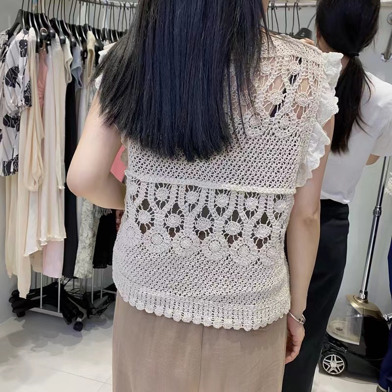 Crochet Korean style single-breasted hollow tops for women