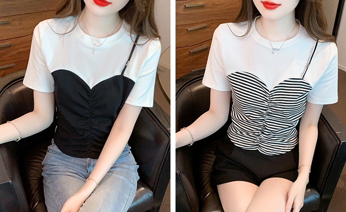 Korean style all-match T-shirt splice summer tops for women