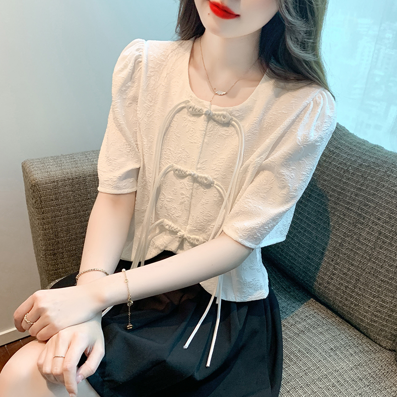 Round neck summer shirt Korean style tops for women