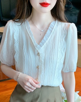 V-neck short sleeve tops Korean style shirt for women