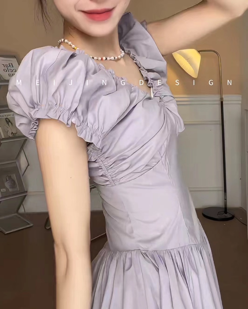 V-neck fold France style slim long dress