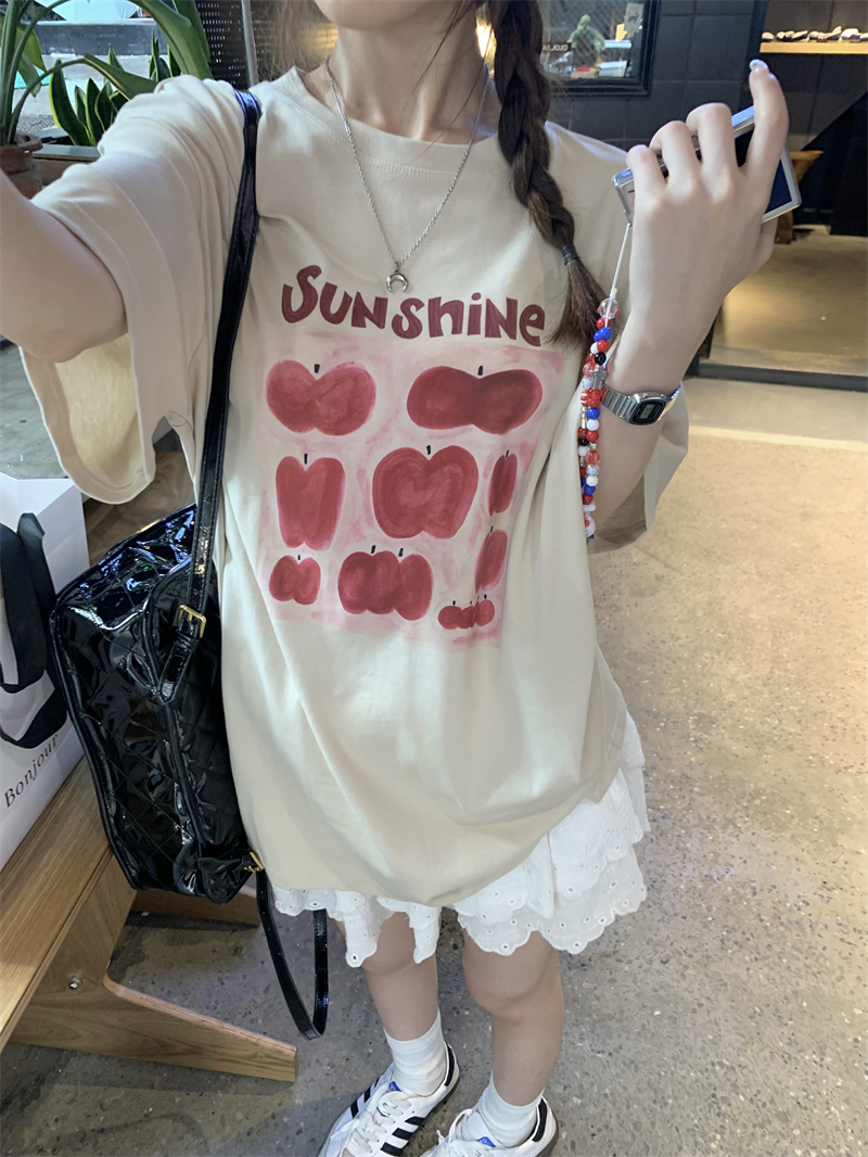 Short sleeve loose round neck T-shirt Korean style summer tops