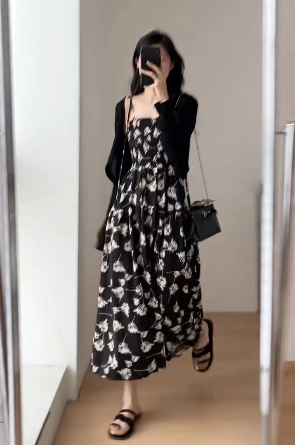 Floral printing dress retro cardigan 2pcs set for women