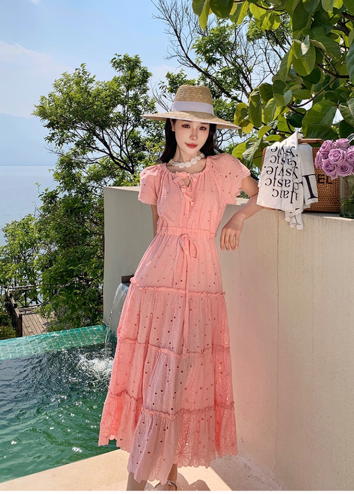 Big flower lady cotton embroidery summer cozy dress