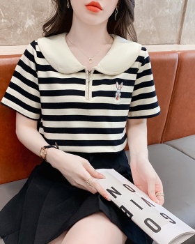 Summer lapel T-shirt loose embroidery tops for women