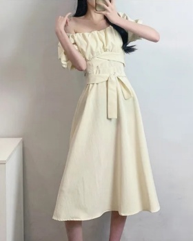 Simple summer puff sleeve strapless France style dress