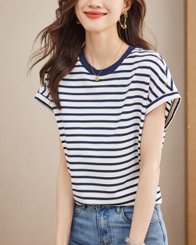 Loose Casual round neck T-shirt stripe fashion all-match tops