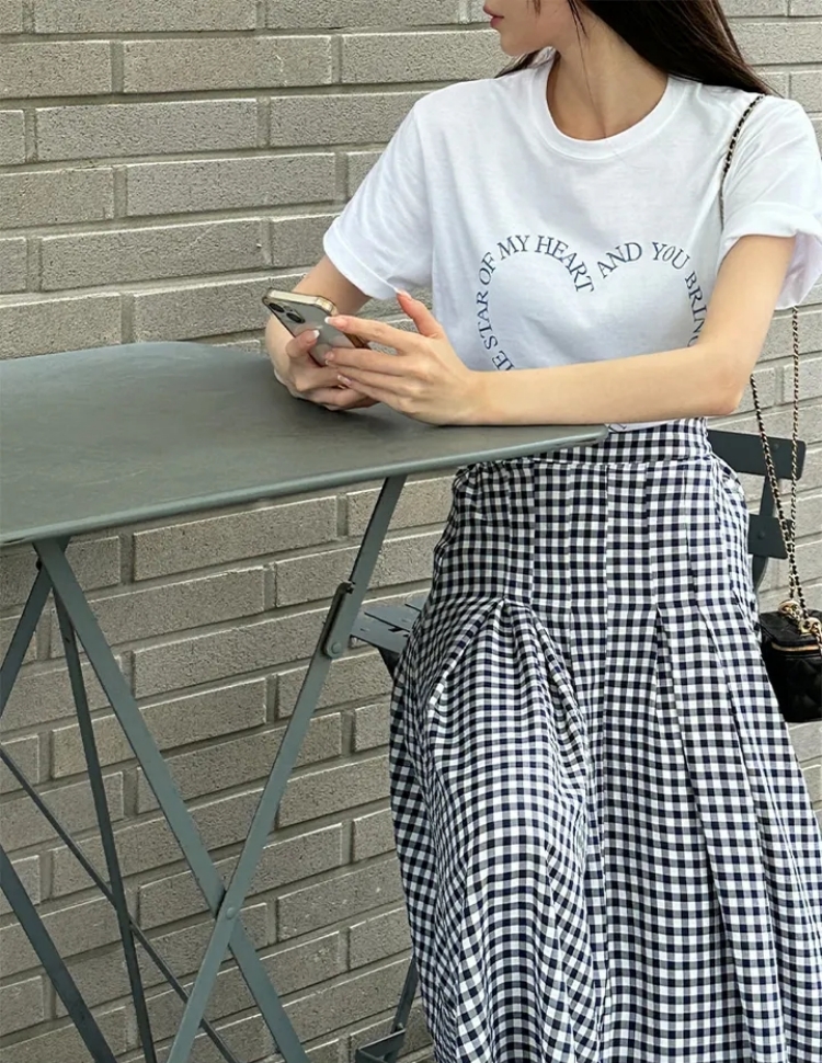 Light summer simple Korean style plaid all-match elastic skirt