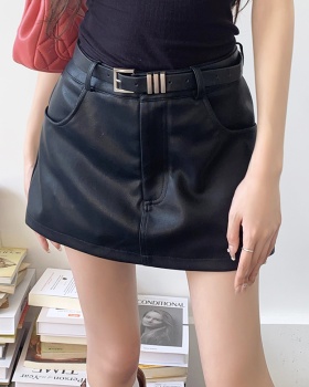 Hip black leather skirt spring and summer slim shorts