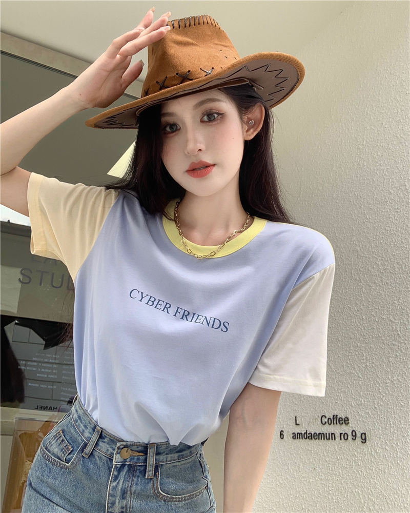Summer splice tops mixed colors printing T-shirt for women