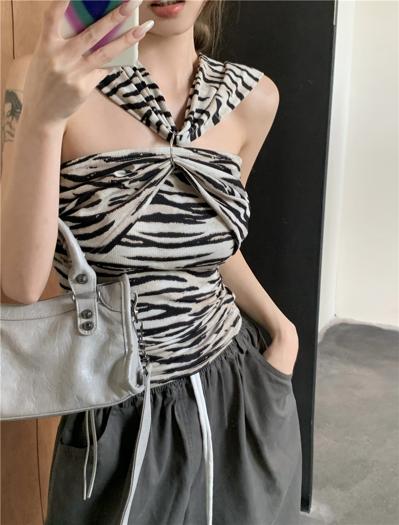 Slim spicegirl sling tops zebra summer halter vest for women