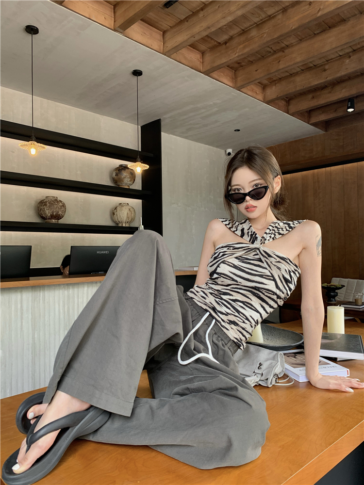 Slim spicegirl sling tops zebra summer halter vest for women