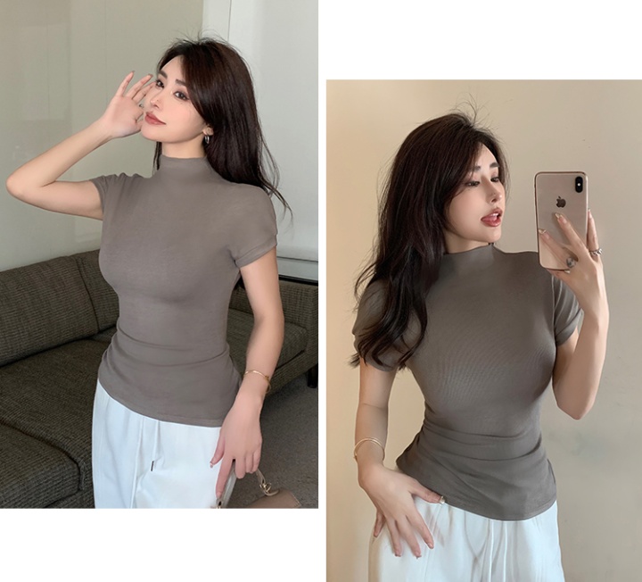 Slim screw thread tops sleeveless T-shirt for women