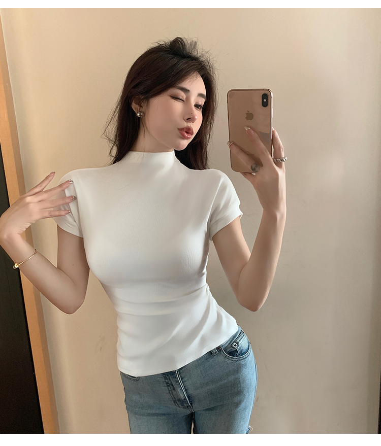 Slim screw thread tops sleeveless T-shirt for women