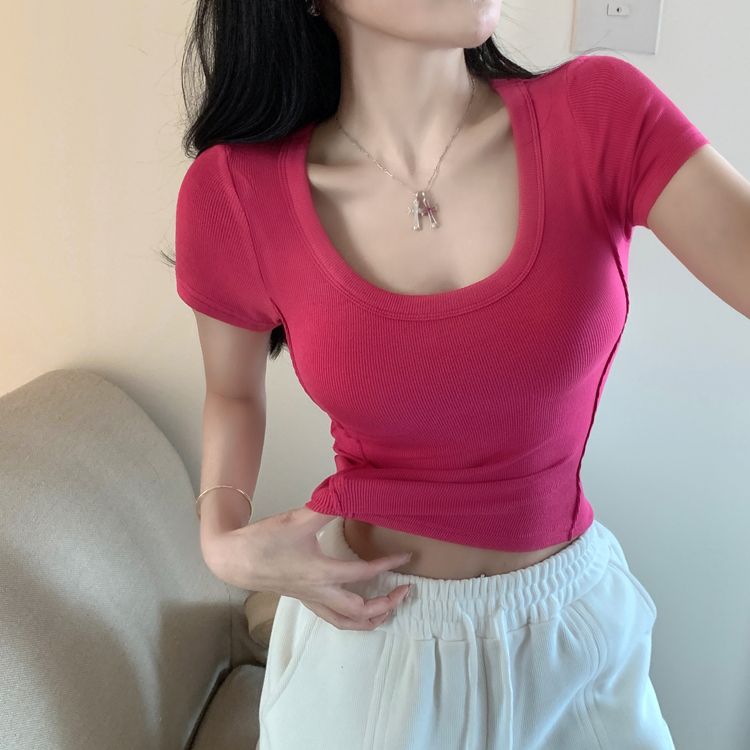 Short short sleeve T-shirt slim bottoming shirt for women