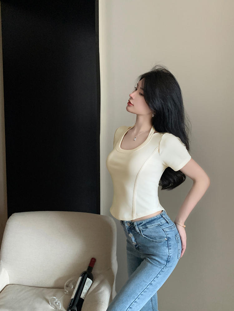 Short slim halter T-shirt spicegirl thin tops for women