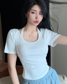 Short slim halter T-shirt spicegirl thin tops for women