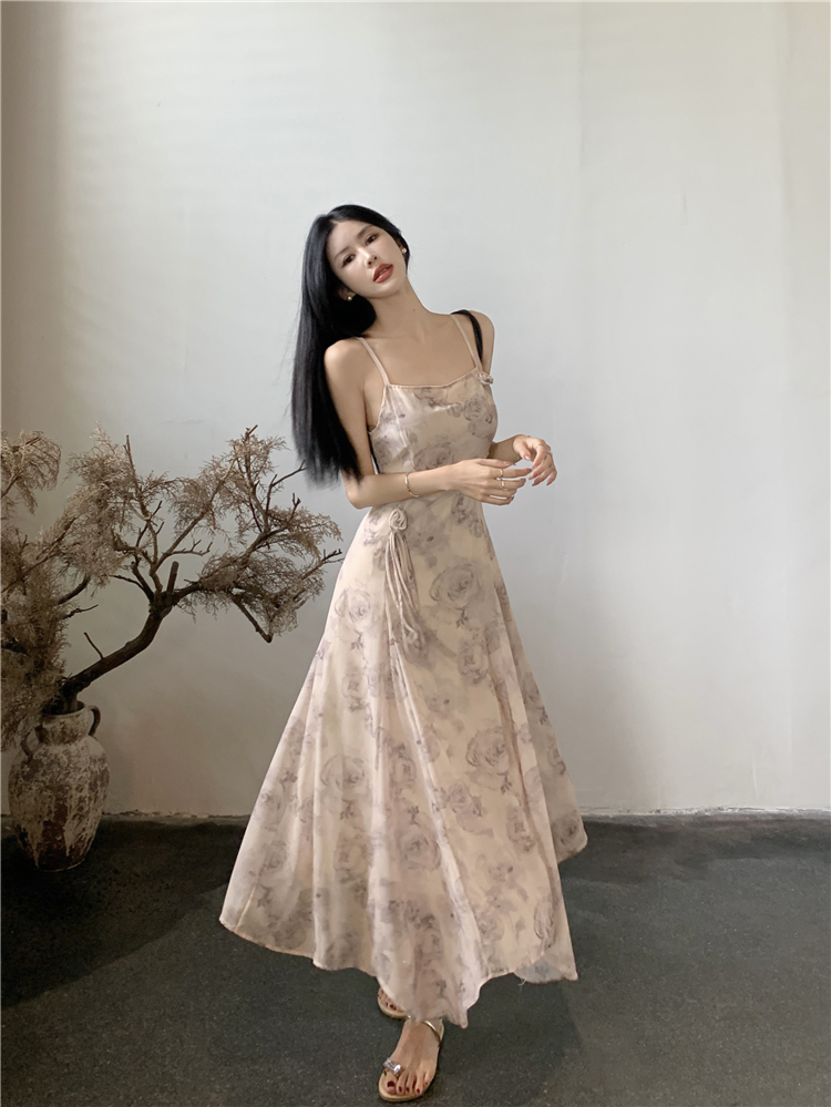 Lady slim retro cheongsam beautiful floral long dress