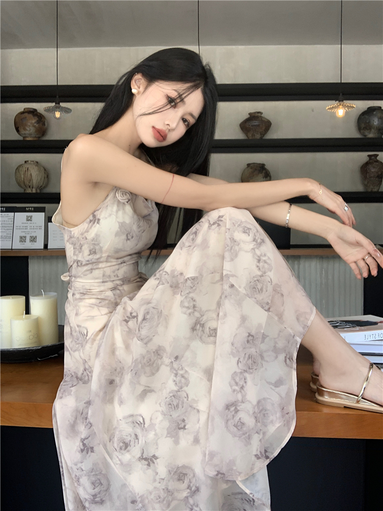 Lady slim retro cheongsam beautiful floral long dress