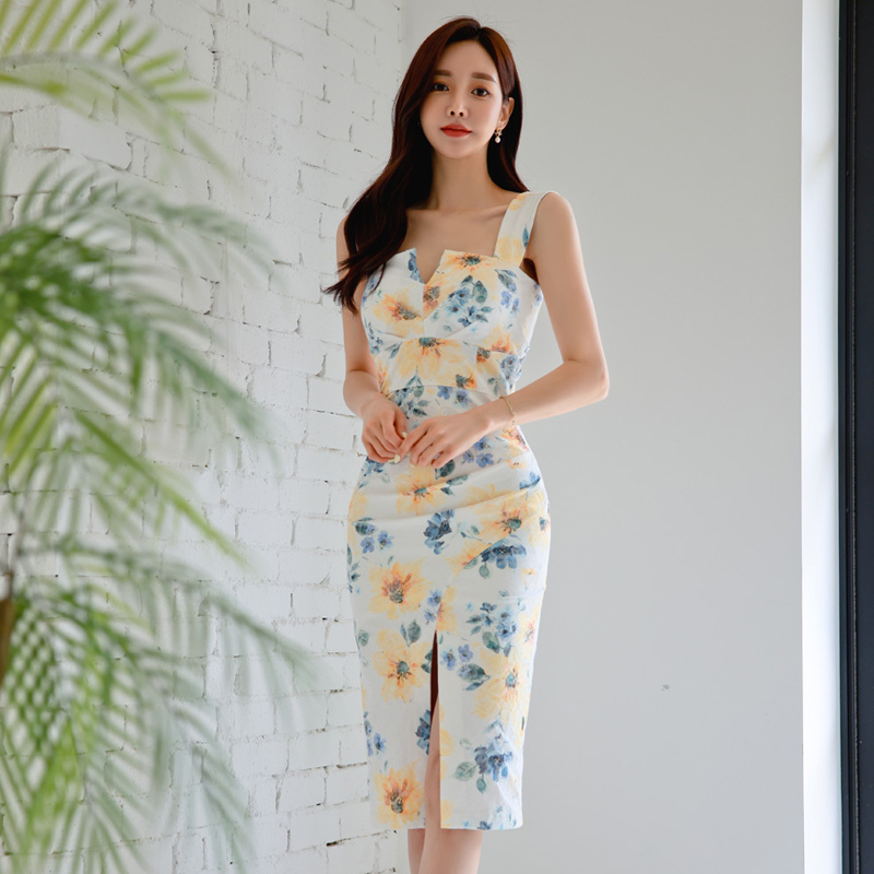 Printing Korean style dress chouzhe strap dress