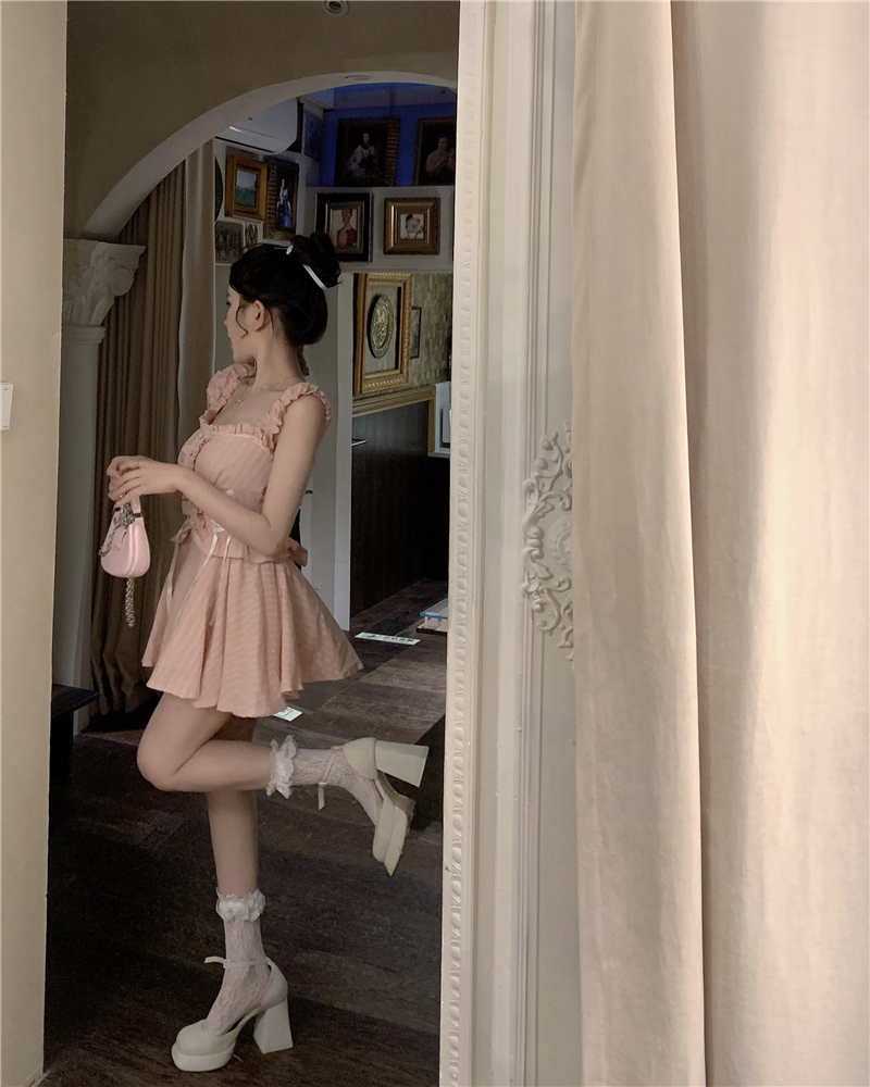 Bandage ballet dress pinched waist T-back