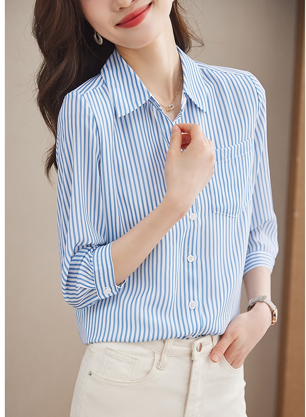Slim summer small shirt stripe tops for women