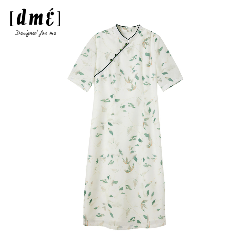 Printing pinched waist short sleeve floral dress
