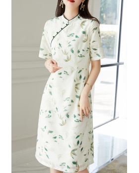 Printing pinched waist short sleeve floral dress