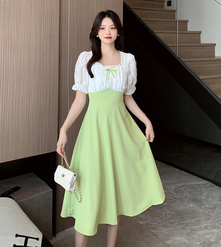 Green was white France style square collar dress