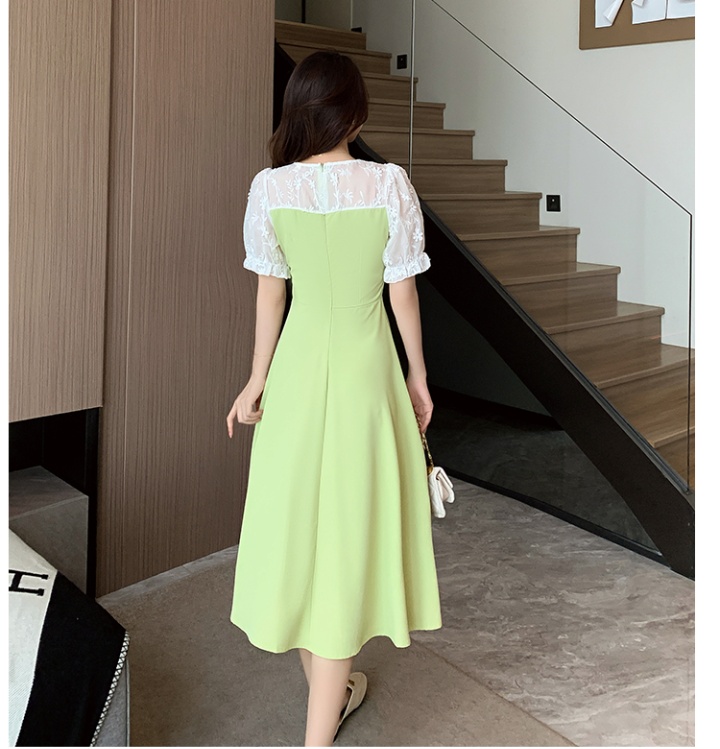 Green was white France style square collar dress
