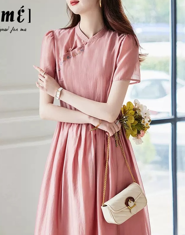 Plain jane short sleeve noble temperament dress for women