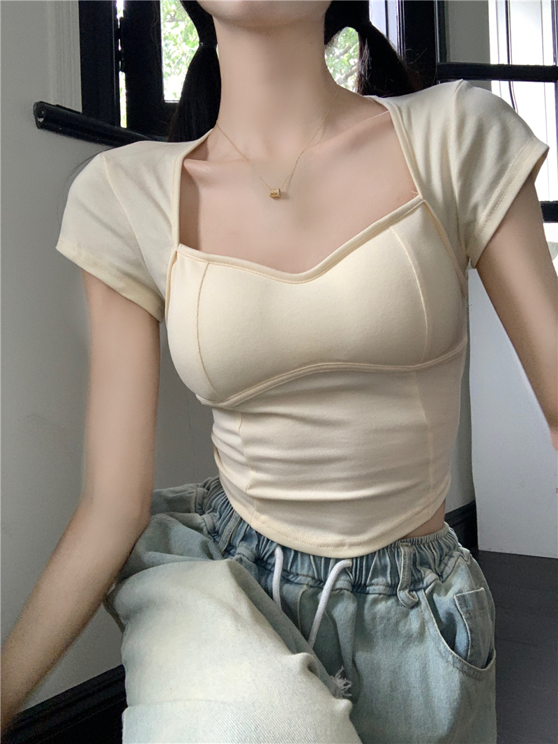 Short sleeve with chest pad T-shirt halter tops