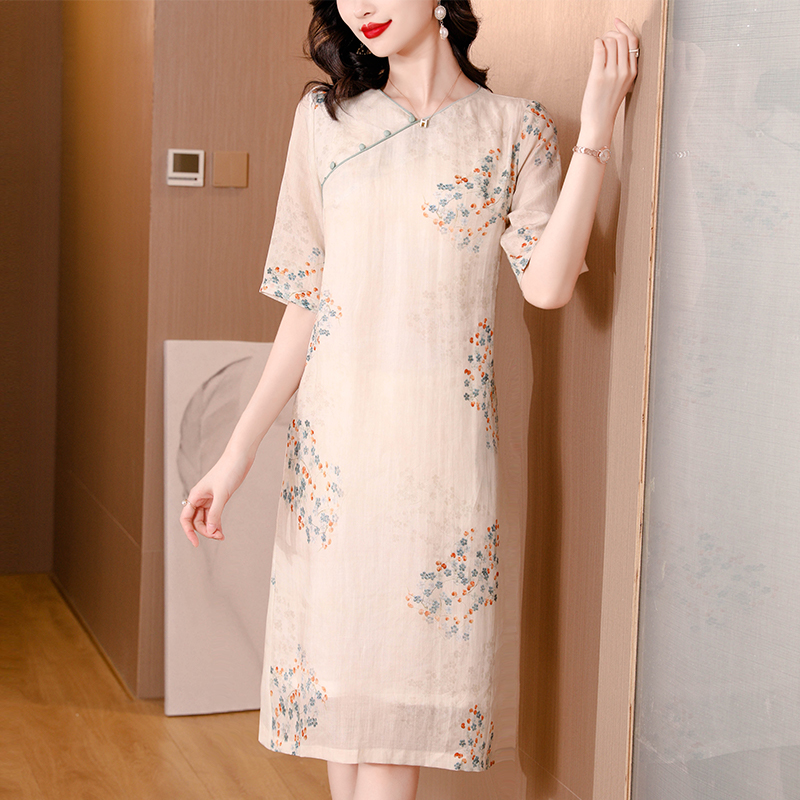 Summer V-neck cheongsam fat temperament dress for women