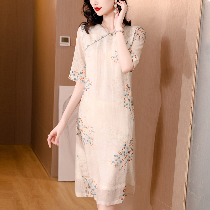 Summer V-neck cheongsam fat temperament dress for women