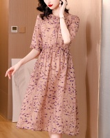 Long temperament flax cotton linen floral dress for women