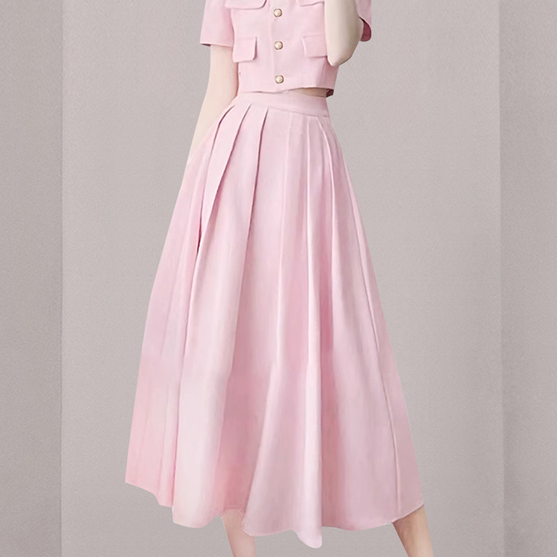 Summer pink skirt short ladies tops 2pcs set