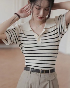 Short sleeve summer tops France style thin T-shirt